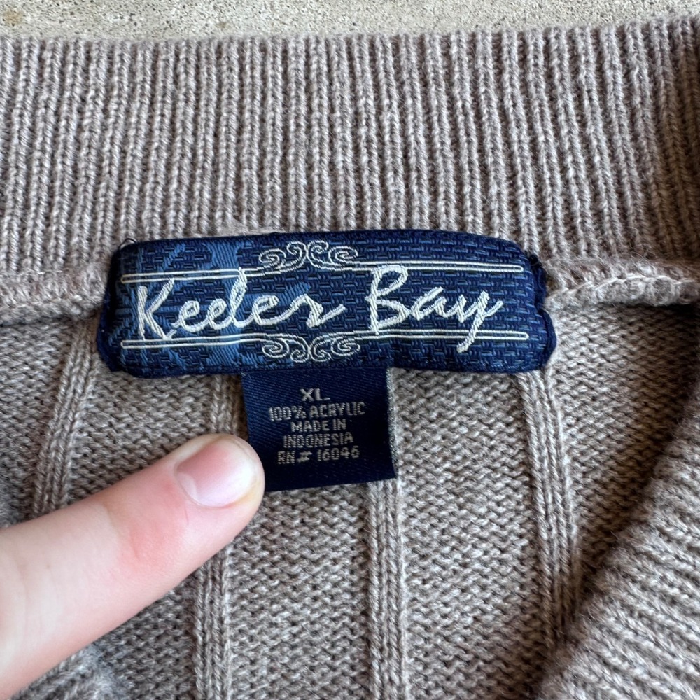 Keeler Bay Cardigan Sweater Mens XL Tan Excellent Ribbed Full Zip Mock Neck - Picture 3 of 4